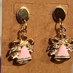 Gold and Pink bow bell Earrings